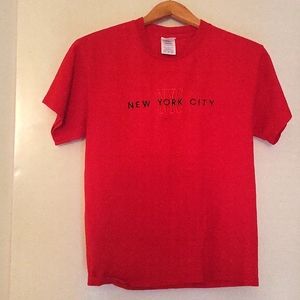 New York City lettered (in black) red short-sleeved tee. 100%  cotton. M.